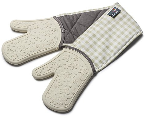 Zeal Silicone Heavy Duty Double Oven Gloves Mitts, Cream (94 cm Long) – Gingham