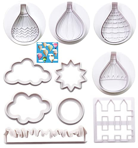 Markeny 10 Pack Cake Fondant Embossing Balloon Cloud Sun Grass Fence Cookie Cutters Biscuit Moulds for Sugarcraft Fondant Baking Mold Cupcake