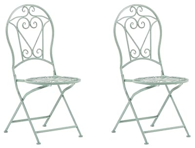 Beliani Lot de 2 Chaises Bistrot Pliantes en Métal Vert avec Ornaments Décoratifs pour Jardin Terrasse ou Balcon au Style Classique et Romantique
