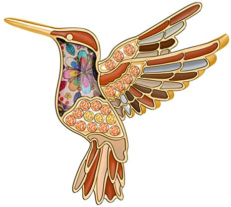 NEWEI Broche de colibrí de oro envejecido con diamantes de imitación para mujeres y niñas, 31mm x 37mm, Diamante de imitación
