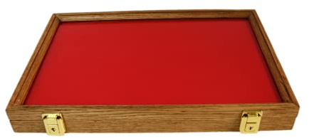Wood Display Case for Collectibles, Knives, Arrowheads, Pins, Medals and More (18 x 12 x 2, Oak)