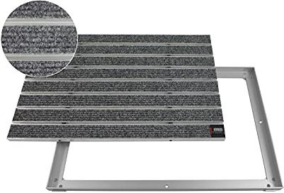 EMCO Eingangsmatte DIPLOMAT Large Rips hellgrau 12mm + ALU Rahmen Fußmatte Schmutzfangmatte Fußabtreter Antirutschmatte, Größe:1000 x 500 mm