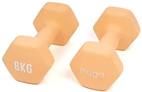 MYGA Hex Dumbbells - Pair of Neoprene & Cast Iron Hexagonal Dumbbell Hand Weights for Women and Men at Home & Gym - Weight: 6 kg