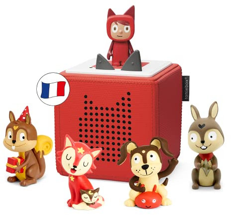tonies Coffret Toniebox en Avant La Musique Rouge, 4 Figurines Histoire + 1 Figurine Créatif, boîte à Histoire et Musique pour Enfant 3-7 Ans, conteur d'histoire Robuste & Facile à Utiliser