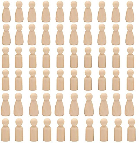 Woohome 60 Stück Figuren Holzfiguren, Holzfiguren zum Bemalen, DIY Holzfiguren Puppen für Dekor, Kunst und Handwerksprojekte, Malerei