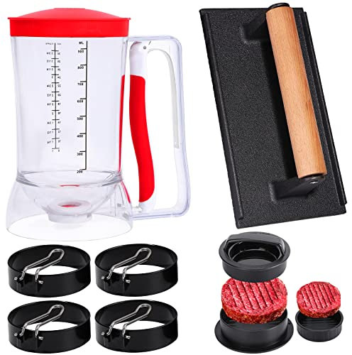 Breakfast Kit for Blackstone Grill, 7 Piece Griddle Accessories Set - Including Pancake Batter Dispenser, Bacon Press, Egg Rings, Hamburger Press Patty Maker