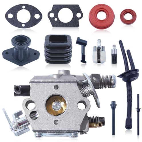 Kit de carburateur, pour 2500 25Cc Chinoise Tronçonneuse, avec Joints d'huile et Conduite de mazout, Tronçonneuses Pieces Detachees