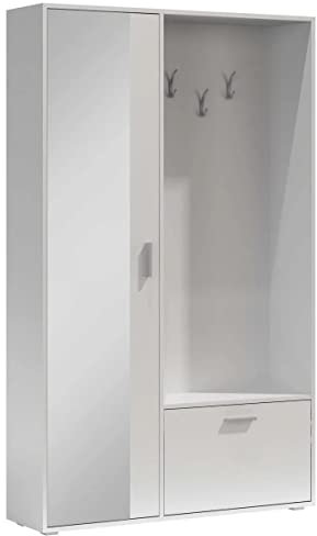 MINIO go for it - Flurgarderobe Weiß BIS I Flur Möbel 120cm Breit I Flurgarderoben mit Spiegel I Garderobenpaneel I Wandgarderobe mit Ablage und Schuhschrank I Garderobenschrank Flur I Alpine Weiss
