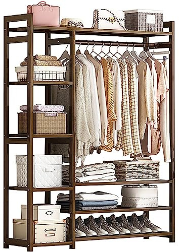 angelfanmily Perchero Burro de Bambú, Armario Abierto Madera Perchero de Pie con Zapatero, Vestidores Armarios Abiertos, Multifuncional Perchero de Ropa para Dormitorio Salón, Carga 120 kg