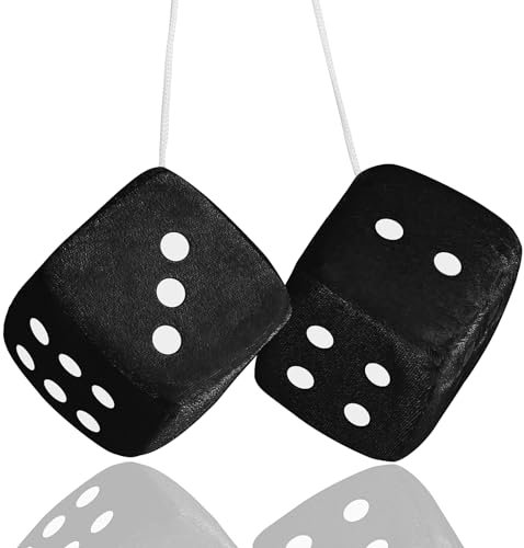 WLLHYF Fuzzy - Coppia di dadi in morbido peluche neri da appendere, con puntini, decorazione per auto, accessorio vintage retrò per specchietti interni automobilistici
