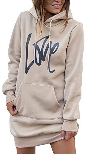 Sweatshirt-klänning, Hoodie-klänning med Dragsko i Fickor, Moderiktig för Vardagen för Festen (M)