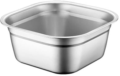 JISADER Stainless Steel Square Basin Square Bowl Cereal Bowl Salad Mixing Bowl Buffet Dinner Bowl Vegetable Washing Basket Rice Washing Bowl Serving Bowls for Vegetables Fruits