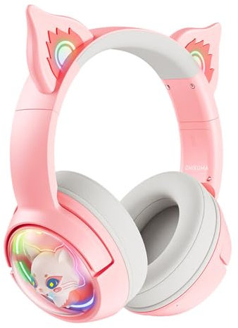 Cuffie Bluetooth per Gatti Senza Fili, Cat Ear Gaming con Microfono, Rosa con Luce LED RGB, Wireless con Orecchie di Gatto, Audio Stereo HD per PC, TV, Tablet, Console di Gioco