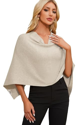 PULI Women Capri Poncho Sweater Petite Cropped Versatile Shawl Slender Frame Fit Soft Knit Wraps Cowl Neck Short Tops Barley Twist