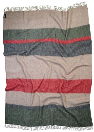 WoolStudio Überwurf aus Lammwolle, luxuriös, langlebig und vielseitig, Einzelgröße, natürliche Wolldecke, perfekt für Zuhause, Reisen und Outdoor-Abenteuer, 130 x 170 cm, Dunkelgrün/Rot, 130 x 170 cm