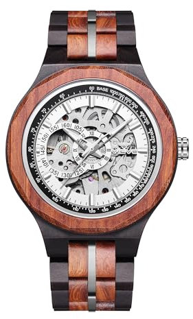 VICVS Men ist eine automatische mechanische Holzuhr für den sportlichen Alltag, eine kombinierte Geschenkidee aus Holz, rotem Sandelholz und Edelstahl