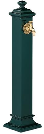 Relaxdays Standbrunnen Antik, mit Wasserhahn, HBT 86x19x23 cm, Wasserzapfsäule Garten, Terrasse, Zierbrunnen, dunkelgrün