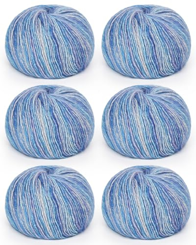 Reessy Crochet Yarn, 6 × 50g Gradient Yarn for Crochet and Knitting, Soft Knitting Yarn Ombre Yarn, 73% Cotton 27% Acrylic for Crochet Scarves, Shawls