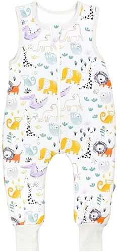 TupTam Sacco Nanna con Piedini – Sacco Nanna Neonato Tutto l’Anno 2.5 TOG in Cotone OEKO-TEX, Animali della savana colorati, 68-74