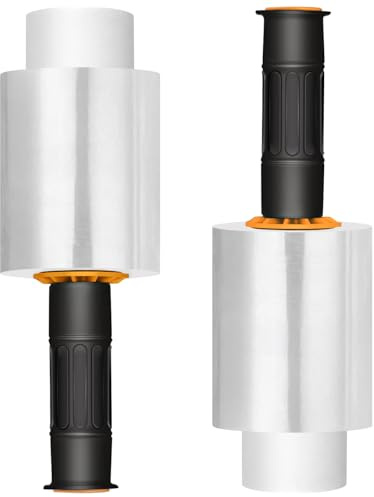Mini Stretch Warp Film, 150m x 100mm Shrink Wrap Roll Clear Plastic Wrap with Handles for Pallet Wrapping Shipping Moving, 2 Pack