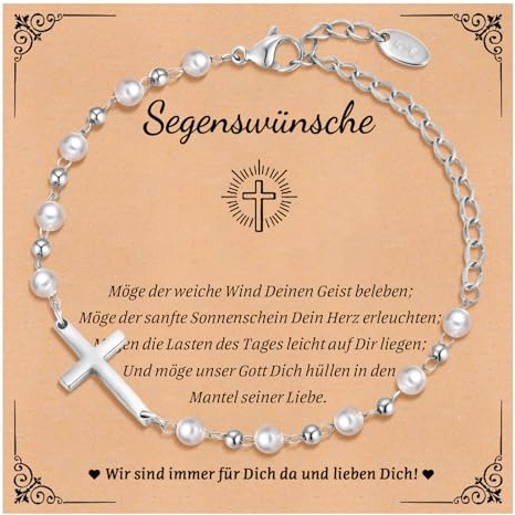 Kommunion Geschenke für Mädchen Kreuz Armband - Perle Armbänder mit Kreuz für Kinder, Silber Kinderarmband für Tauf Firmung Geburt Taufgeschenk Erstkommunion Konfirmation Geschenke für Mädchen Jungen