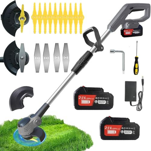 Rasentrimmer Mit Akku Leichter Freischneider 4.0Ah Batterie 3 Arten Von Schneidklingen&Räder Elektrischer Rasentrimmer Teleskop-stiel Zum Trimmer Garten Motorsense