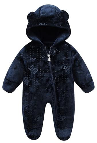 JiAmy Baby Winter Clothes, Baby Boys Girls Winter Romper Fleece Hooded Footed Jumpsuit Clothes Suits Navy blue 0-3 Months
