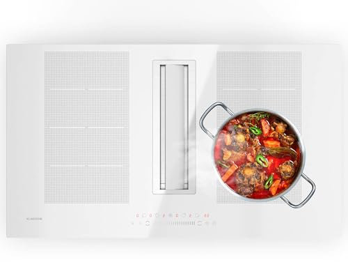 Klarstein Chef-Fusion table à induction avec hotte intégrée - 7200 W Flex-Zone, 610 m³/h, classe A, commande tactile, design verre, gain de place, acier inoxydable