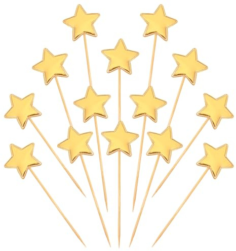 XLIUAX 100 piezas de decoración para cupcakes de estrella, adornos dorados para cupcakes de boda, palitos dorados para decoración de tartas de cumpleaños, fiestas, accesorios de estrella centelleante