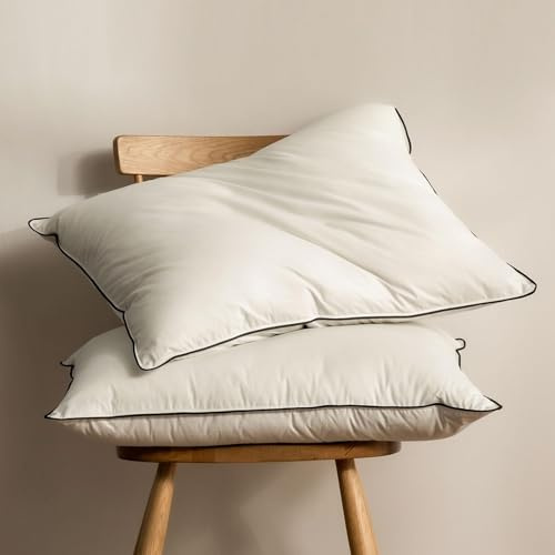 BPC cuscino in piuma e piumino organica, 80x80 set di 2, Lussuoso cuscino letto d'albergo a 3 camere, Cuscino 80x80 cm imbottitura in piuma d'oca con fodera 100% cotone, Bianco