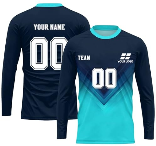 Personalised Football Shirt Jersey with Name Number and Logo, Customized Own Your Football Clothing,Soccer Long Sleeve T-Shirt, Gifts for Boys and Girls