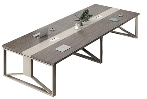 Mesa de conferencias grande de 280 x 130 x 75 cm para oficina, diseño grueso con agujeros para enhebrar, ideal para salas de reuniones y espaciosa