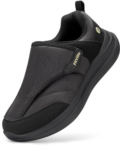 FitVille Mens Diabetic Shoes Extra Wide Fit Trainers,Black,9,W
