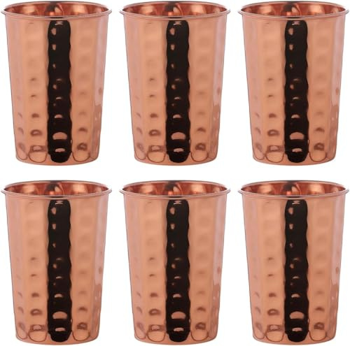 Royal Kurta Lot de 6 gobelets en cuivre pur martelé d'une capacité de 350 ml pour des bienfaits ayurvédiques pour la santé
