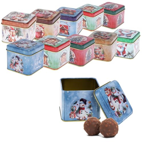 com-four® 12x scatola per biscotti, latta per natalizi, contenitore festivo con coperchio, dolci e regali [selezione variabile] (12 pezzi - colori assortiti)