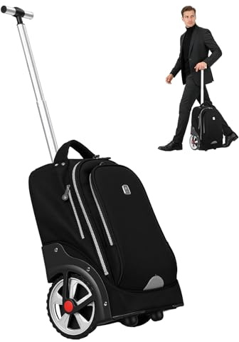 Travel Backpack with Wheels, 19 Inch Rolling Bag, Wheeled Laptop Trolley Bags, Carry on Trolley Suitcase, Computer Luggage Suitcase for Adults Business College Work Overnight Rucksack (Black)