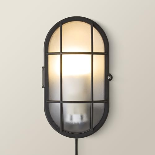 MiniSun | Modern Black Security Bulkhead Wall Light | Outdoor Wall Lights, Home Décor & Improvement Essential | Mains Wired