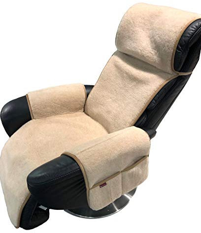 Alpenwolle Sesselschoner Relaxsessel Alpaca mit Taschen und Befestigung Überwurf Sitzauflage 100% Wolle