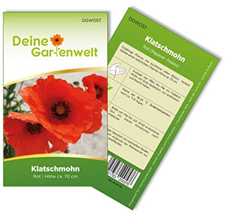 Klatsch-Mohn rot Samen - Papaver rhoeas - Mohnsamen - Blumensamen - Saatgut für 300 Pflanzen