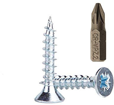 Lot de 100 Vis à Bois en Acier Zingué 5 x 25 mm - Tête Cruciforme et Fraisée pour Panneaux d'Aggloméré