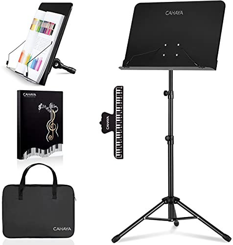 CAHAYA Metall Notenständer klappbar Höhenverstellbar Einstellbar Notenständer & Tischständer 2 in 1 Doppelnutzung mit Wasserdicht Tragetasche CY0194(Black Medium)