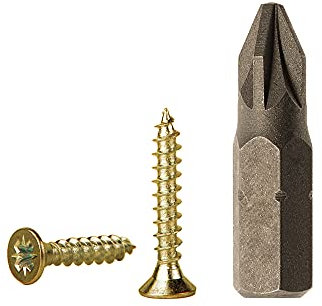 Lot de 500 vis à bois en acier zingué Jaune 2,5 x 16 mm Vis à bois pour panneaux d'aggloméré Vis universelles Pozi-Drive PZ entièrement filetées, tête fraisée Pozidriv (500, 2,5 x 16 mm)