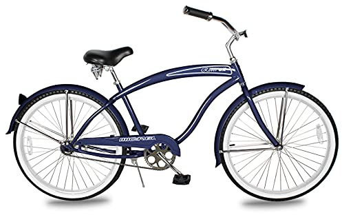 MICARGI Rover GX Lightweight Beach Cruiser Bike for Men, Adult 26 Inch Wheels,Featuring Steel Step-Over Step Through Steel Frame, Single Speed Hybrid Bike, Complete Cruiser Bikes, Dark Blue