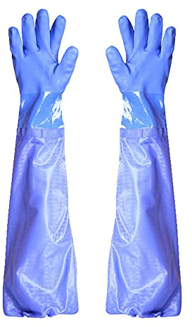 67cm Arbetshandskar Vattentäta dammhandskar Vattentäta PVC -handskar Långärmade skyddshandskar Hållbara långa vattentäta handskar med bomullsfoder för fiske (blå)