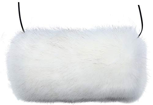 LA CARRIE Faux Fur Hand Muffs Women Winter Warmer Fuzzy Pouch Furry Plush Muffler Wedding Girl Kids Elegant Luxury Chic(White with Pocket)