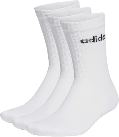 adidas Mixte Linear Crew Cushioned Socks 3 Pairs, White / Black, 42-45
