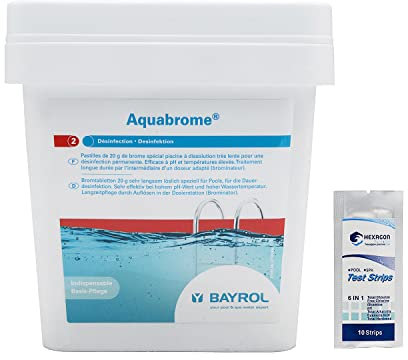 BAYROL AQUABROME Pastilles 20g - 5kg | Brome Lent - Désinfection Régulière - Dissolution Lente + 10 Tests HPS OFFERTS 6 en 1