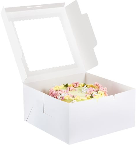 Kootek 24pcs Cake Boxes with Window, 10 x 10 x 5 Inches Bakery Boxes Treat Cookie Dessert Boxes Pastry Box for Cake, Chocolate Covered Strawberries, Cupcakes, Donuts, Baked Goods