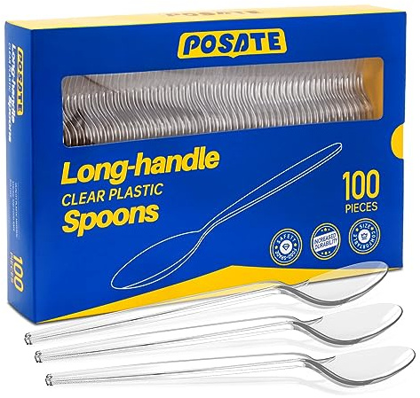 POSATE 7.1 Plastic Spoons Heavy Duty Disposable Teaspoons, Clear (100 Count)
