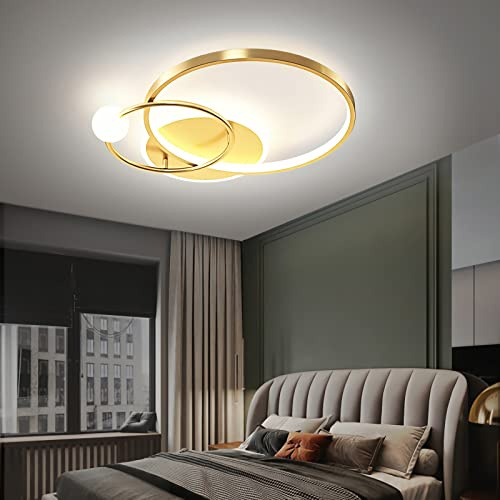 LED Dimmable Ceiling Light Modern Pendant Lamp With Remote Control for Bedroom, Kids Room, Dining Room, Kitchen, Office (Gold, L52cm)